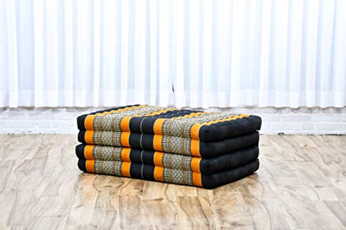 Image of Leewadee Trifold Mattress Standard - Comfortable Thai Massage Pad, Foldable Floor Mattress Filled with Kapok, Perfect to Use as a Sleeping Mat 79 x 28 inches, Black Orange