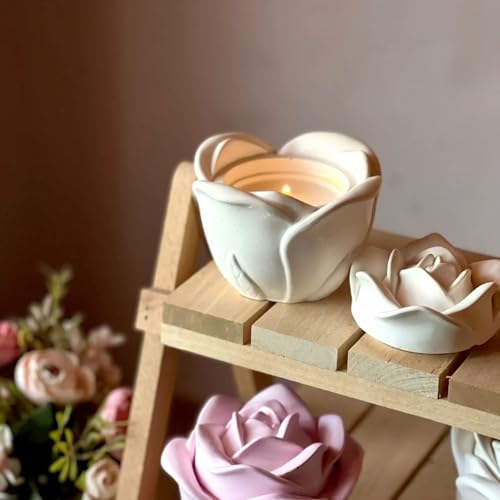 Image of Aesthetic Soy Wax Blend Candles | Reusable Concrete Flower Jar with Lid | Pack of 1 Vanilla & Rose Scents | 12+Hours Burn Time | Ideal Home Decor for Bedroom & Office