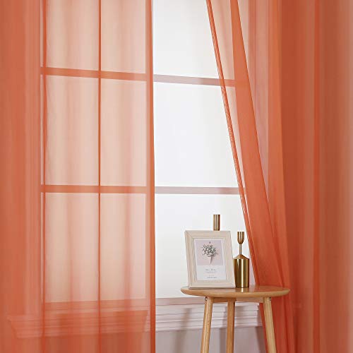 Keqiaosuocai Patio Door Sheer Curtain Panels - Ceiling To Floor Extra Long Voile Drape Curtains Window Treatment For Sliding Glass Door (Burnt Orange,2 Pieces,W 54 X L 95 Inches) #TOP6