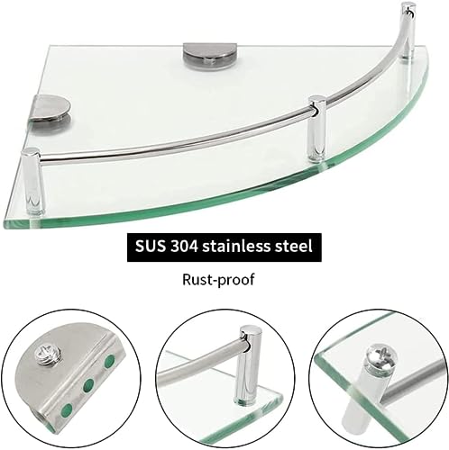 Waklond Bathroom Shelves, 2-Tier Glass Corner Shelf Wall Mounted,Corner Shower Shelf Tempered Glass Shelf For Storing Seasoning Bottle/Brush/Shower Gel/Soap/Shampoo (Silver - 2Pcs) #TOP5