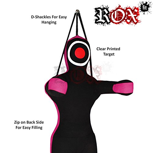 Grappling Dummy by ROX Fit MMA Punching Bag MMA Dummy - Hanging Style - Hands Front Black Pink (3 Foot (36