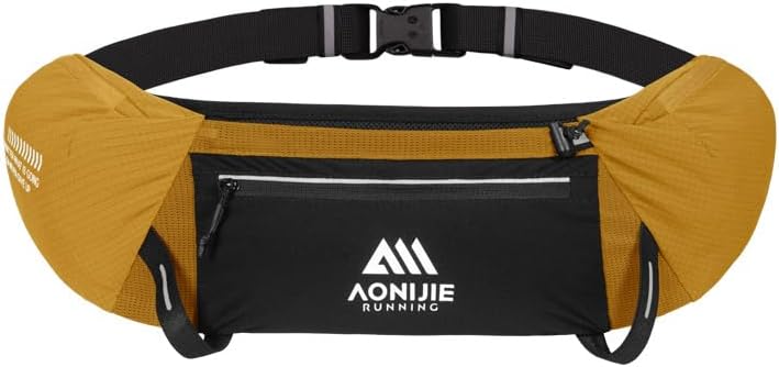 Hydration Running Belt Adjustable, Reflective & Lightweight Runners Waist Pouch for Men Womens, for Marathon Running Hiking Camping (A-Yellow)