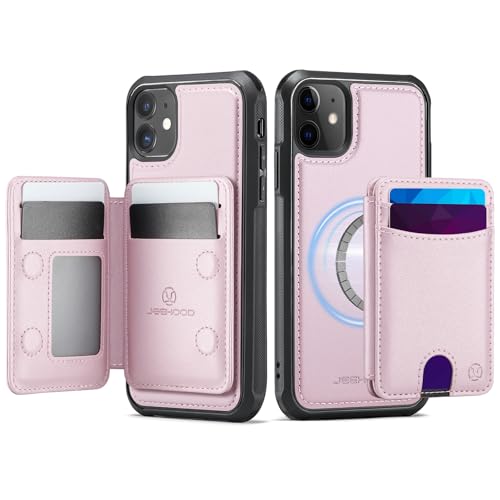 owlhold for Wallet Case for iPhone 11, Compatible with MagSafe and RFID Blocking 2-in-1, Removable PU Leather Stand Shockproof Case, Bi-fold Wallet Flip Case for iPhone 11 6.1" - Pink
