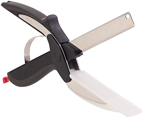 Rosenstein & Söhne Trancheur de cuisine 2 en 1 : couteau-ciseaux avec mini planche à d...