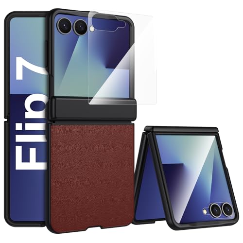 Protection charnière magnétique Samsung Galaxy Z Flip 7 étui cuir avec verre trempé