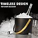 Bakpoco 4L Ice Bucket with Silicone Lid, Scoop, Gold Tongs & Strainer, Stainless Steel Double Wall Insulated Ice Buckets for Parties & Cocktail Bar Outdoor Champagne Ice Container Bin, Black