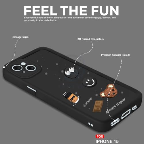 Image of AESTMO Back Case Cover for iPhone 15 Back Cover | Cute Fun Cartoon 3D Ball | Coffee Silicone Case | Full Body Protection | Camera Protection Back Cover for iPhone 15 (Black)