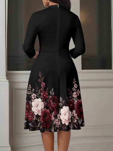 Image of PinkPatty Women's Casual A-line Midi Dresses 3 /4 Sleeve V Neck Fit and Flare Dress with Pockets