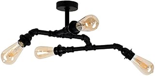 MiniSun Industrial Steampunk Style 4 Way Satin Black Angular Pipework Ceiling Light