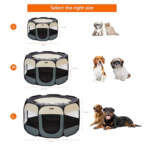 Image of amazon basics, Foldable Soft Pet Playpen Indoor Pet Fence Enclosure with Mesh Window, Lightweight and Durable for Travel, Large | 120cm x 120cm x 59cm