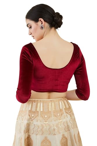 Image of Women's Solid Velvet Breathable 3 /4 Sleeve Round Neck Readymade Blouse (F K A 257111)