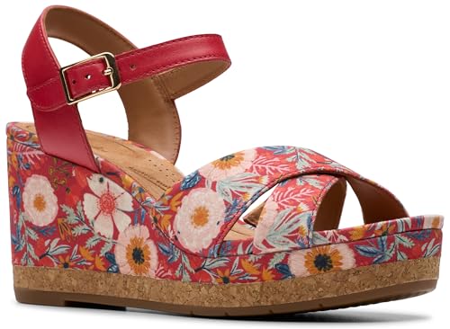 Clarks Women's Chicly Floral Wedge Sandals, Red Print,...