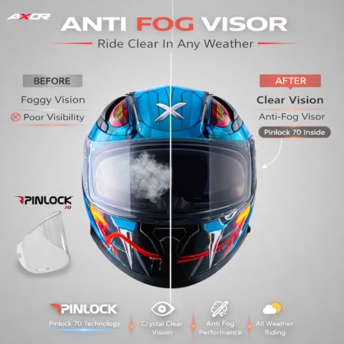 Image of Axor Apex Venomous ISI ECE DOT Certified Full Face Dual Visor Helmet for Men and Women with Pinlock Fitted Outer Clear Visor and Inner Smoke Sun Visor Black Blue(XL)