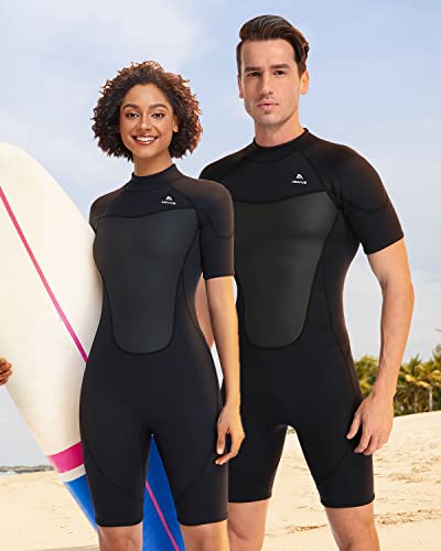 Abahub 2/3Mm Men And Women Shorty Wetsuits (7 Sizes), Front/Back Zip Spring Suit For Snorkeling, Surfing, Kayaking, Scuba Diving, Short Sleeve Neoprene Wet Suit For Water Sports, L #TOP6
