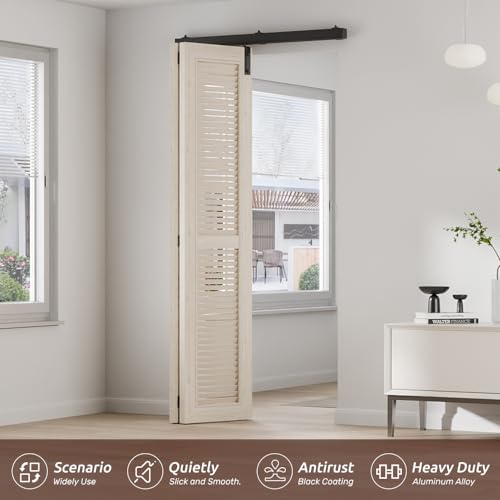 AONAYIOA 100,6 cm (3,3 Fuß) Kastenschienen-Hardware, zweifach faltbar, Schiebetür-Hardware-Set, robuste Aluminiumlegierung, Wandhalterungs-Kit für 2 Türen (ohne Tür)