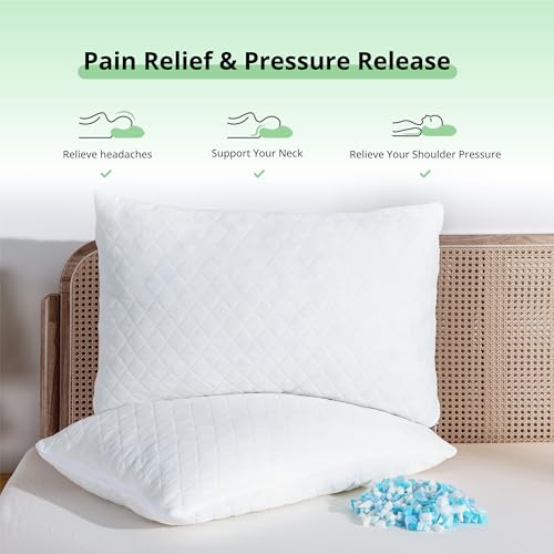 Image of EGOHOME Comfort Shredded Memory Foam Pillows, Adjustable Bed Pillows for Side, Back or Stomach Sleepers, Queen Size with Removable Cover (2 Pack, Adjustable)