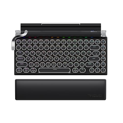 Image of 7KEYS Typewriter Keyboard Wireless Retro Style, Vintage Classical Mechanical Keyboard with Bluetooth for IPAD PC /Laptop Mac /Phone (Black+Wrist)