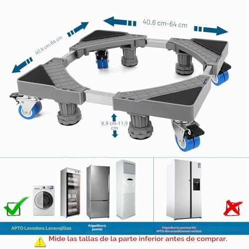 Miniatura 2 de Base Lavadora Niuxx, Con 8 Pies 4 Ruedas, Para Lavadora, Soporte Secador Frigorífico, Base Lavadora Regulable, Con Función Antideslizante Y Amortiguadora Regulable: 41.5-65cm