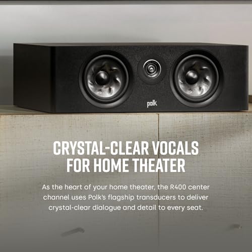 Image of Polk Audio Reserve Series R400 Large Center Channel Loudspeaker,1 inch Pinnacle Ring Tweeter, Dual 6.5 inch Turbine Cone Woofers, Hi-Res, Dolby Atmos,IMAX, For Home Theater Sound System, Wall Mountable, Black