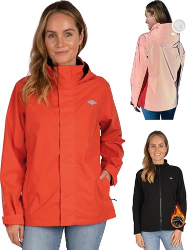 Valkental - Reflektierende & Wasserdichte 3in1 Jacke Damen [Fleece Zipp-In & Verstaubare Kapuze] Geeignet als Winterjacke, Regenjacke & Fahrradjacke - 10.000mm Wassersäule - Doppel Reißverschluss