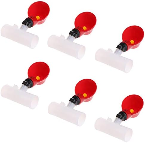 Walkingpround 6 Pack Red Poultry Water Drinking Cups- Chicken Hen Automatic Drinkers Birds Waterer and 25mm PVC Fittings