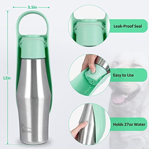 Heeyoo Portable Dog Water Bottle - Stainless Steel Dog Travel Water Bottle With Drinking Feeder, Leak Proof Dog Water Bottle Dispenser For Pets Outdoor Walking, Hiking, Travel, 27Oz #TOP3