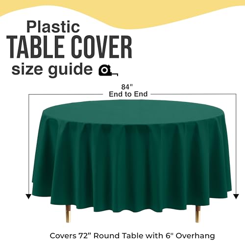 Image of Exquisite 66% Thicker Premium Dark Green Round Tablecloth 0.5 Mil 24 Pack Plastic Table Cloth Disposable 84 Inch Round Plastic Tablecloth Won't Tear Easily Like Cheap Thin Brands