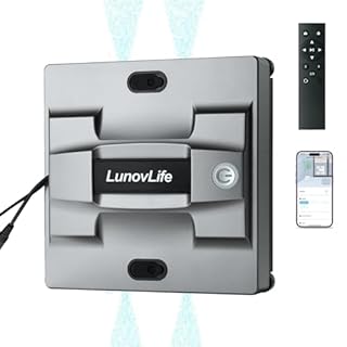 LunovLife Robot Laveur de Vitre 5600Pa, Nettoyeur Vitre Automatique Pulvérisation, Aspirateur à Vitre Intelligent avec Télécommande & Corde de Sécurité, pour Fenêtres Intérieures et Extérieures