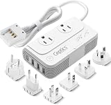 Ceptics Travel Voltage Converter -200W Convert 220V to 110V for Curling Iron, Straightener, Charger Step Down World Power Plug - 4 USB PD 18W Fast Charging - SWadApt - Type A, B, C, E/F, G, I Include