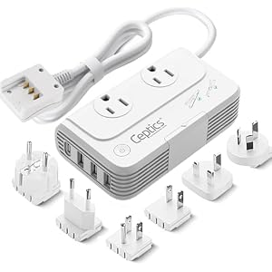 Ceptics Travel Voltage Converter -200W Convert 220V to 110V for Curling Iron, Straightener, Charger Step Down World Power Plug – 4 USB PD 18W Fast Charging – SWadApt – Type A, B, C, E/F, G, I Include