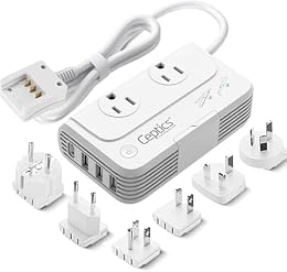 Ceptics Travel Voltage Converter -200W Convert 220V to 110V for Curling Iron, Straightener, Charger Step Down World Power Plug - 4 USB PD 18W Fast Charging - SWadApt - Type A, B, C, E/F, G, I Include