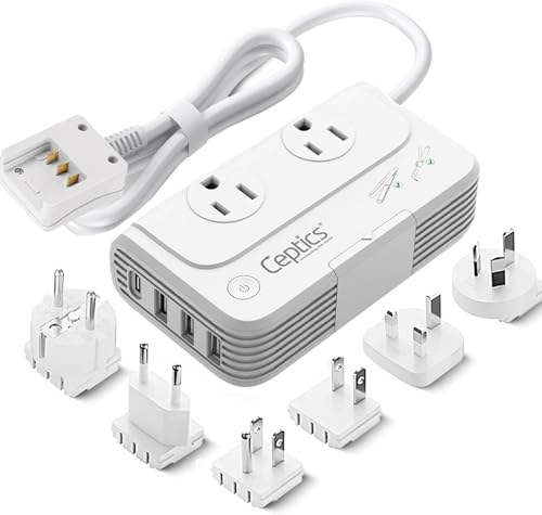 Travel Voltage Converter, Ceptics 230W Convert 220V to 110V for Curling Iron, Straightener, Chargers, Step Down World Power Plug - 4 USB Charging QC 3.0 - SWadApt - Type A, B, C, E/F, G, I Included by Ceptics - Used condition - CA$72.67