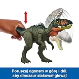 Mattel, Jurassic World: Odrodzenie Tyranotytan Dinozaur Gigantyczny atak Figurka dinozaura z 2 atakami aktywowanymi ogonem, zabawka dinozaur dla dzieci, zabawa realna i wirtualna, JCL75
