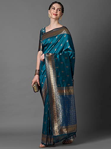Image of AKHILAM Women's Banarasi Silk Blend Woven Design Golden zari Work Saree With Unstitched Blouse Piece (2PAKHI41 Parent)