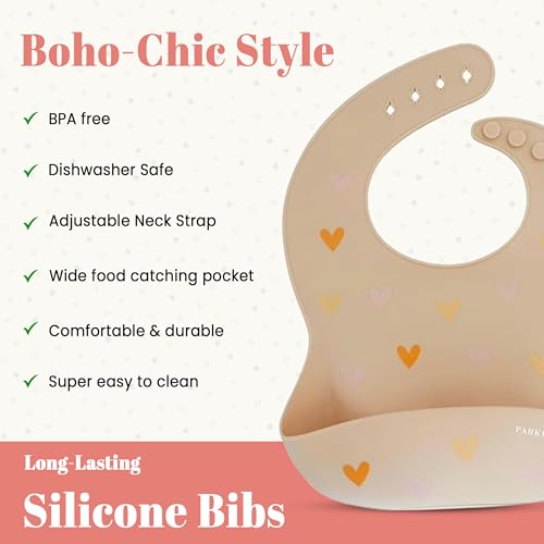 PARKER & ELOWYN Silicone bibs | Pack of 2 Silicone Bibs for Baby Boy or Girl | 100% Silicone Bibs for Babies 6-72 months 5