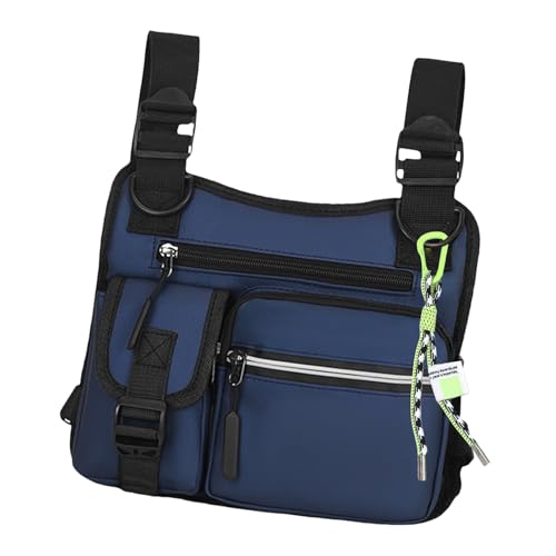 Chest Pack Men, Outdoor Chest Bag, 9,84 x 9,06 x 1,57 pulgadas, Lightweight 3D Cut Holster, Multifunctional Chaqueta, Multi-Pockets, for Hiking, Gym, Sports, Workout, Adventure, Travel, azul, Consulte