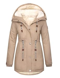 TOMEEK Damen Winterjacke Winter Warm Wintermantel Damen Lang Winterparka mit Teddyfell Gefüttert Kapuzenmantel Mantel Parka Damen-Mäntel Jacke Fleecemantel Skijacke(Khaki, M)