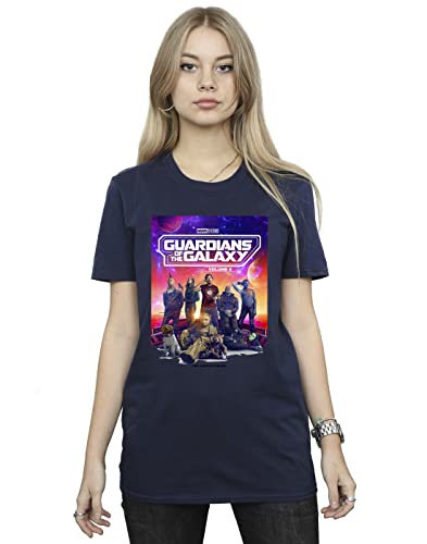 Image of Absolute Cult Guardians of The Galaxy Vol. 3 Women's Movie Poster Boyfriend Fit T-Shirt Navy Blue Large