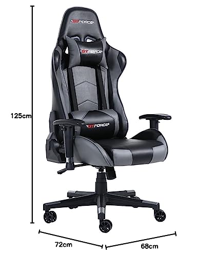 PRO FX RECLINING SPORTS RACING GAMING OFFICE DESK PC CAR FAUX LEATHER CHAIR (Grey) - Image 4