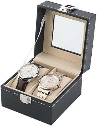 Swiftswan Black Plain Pattern 2 Grid PU Leather Watches Jewelry Display Case Boxes Storage luxury Gift for Home Jewelry Decoration