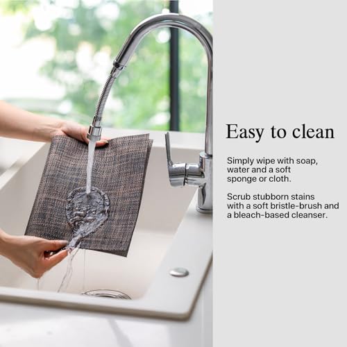 Image of Placemats Set of 4 - Easy Clean Woven Vinyl Placemats for Dining Table, Indoor /Outdoor Place Mats, Washable PVC Table Mats(Black /Brown)