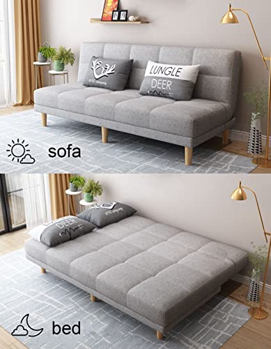 Convertible Sofa Couch Modern Sofa Bed With 2 Throw Pillows Adjustable Backrest Cotton Linen Fabric High-Density Sponge Foldable Sofa For Living Room Office Apartment And Dormitory #TOP1