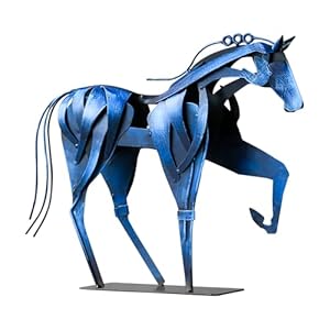 YASCO 15.3 x 13.2 inch Hame Decor Handicrift Horse Status, Office&Home&Garden Decor Hand-Painted Metal Sculpture, Standing Fine Horse (Blue)