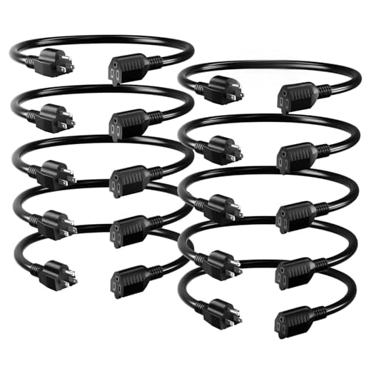16/3 Black Extension Cord 8inch (10Pack), Indoor Extension Cord for Laptops, Coffee Makers, Office Home Appliances, 3 Prong Resistant Cable Flexible, 13A 125V 1625W ETL Listed