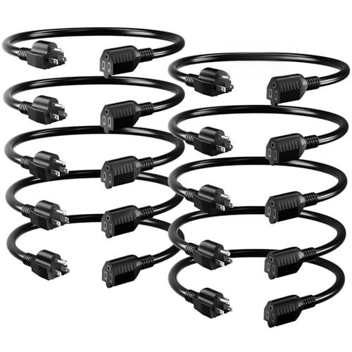 16/3 Black Extension Cord 8inch (10Pack) Indoor Extension Cord for Laptops Coffee Makers Office Home Appliances 3 Prong Resistant Cable Flexible 13A 125V 1625W ETL Listed