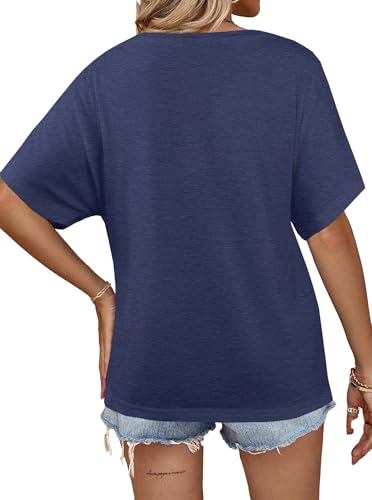 Image of Hilinker Womens Sexy Off The Shoulder Tops Short Batwing Sleeve T Shirt Oversized Casual Tee Heather Blue Medium