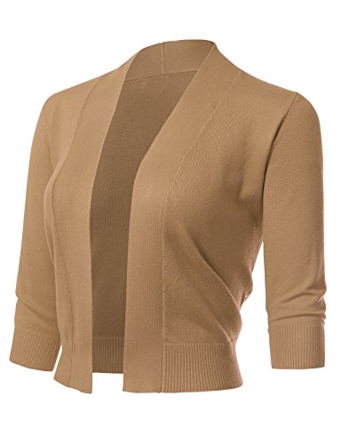 Allsense Women's 3/4 Sleeve Cropped Bolero Shrug Cardigan