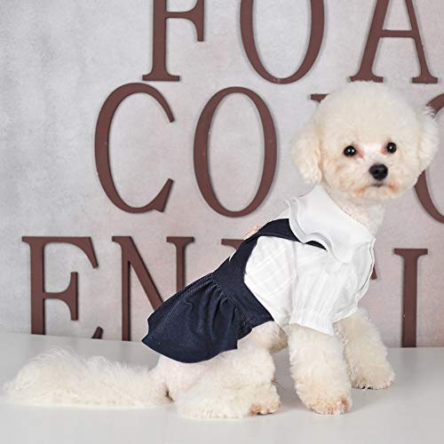 Smalllee_Lucky_Store Small Dog/Cat Clothes Girls Pet Strap Denim Dress Ruffle Collar Blouse Shirt Puppy Summer Outfits,White,Size M #TOP5