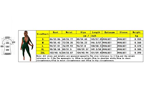 Women's Sleeveless Deep V Neck Long Sexy Bodycon Jumpsuit Workout Sports Jumpsuits One Piece Ribbed Biker Romper Clubwear (Green,Large) #TOP2
