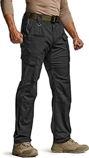 CQR Men's Flex Ripstop Tactical Pants, Water Resistant Stretch Cargo Pants, Lightweight EDC Hiking Work Pants, Black - Dura Flex, 34W x 34L